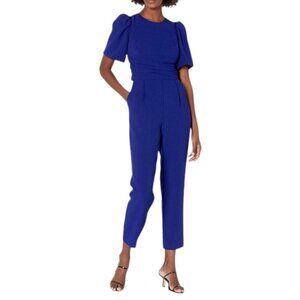 Eliza J Balloon Sleeve Tie Waist Short Sleeve Jumpsuit Blue